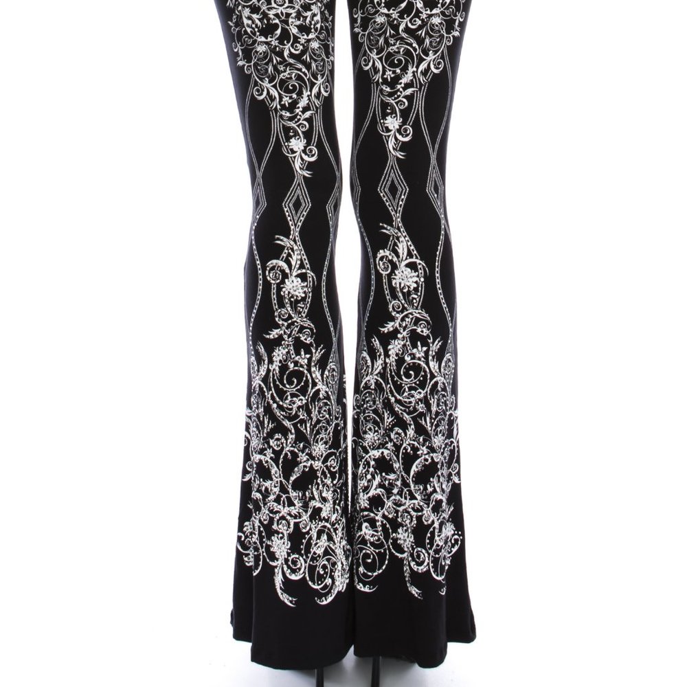 VOCAL PANTS leggings bell bottom flare fleur de lis bling SM-4X concert Rocker - Picture 5 of 6